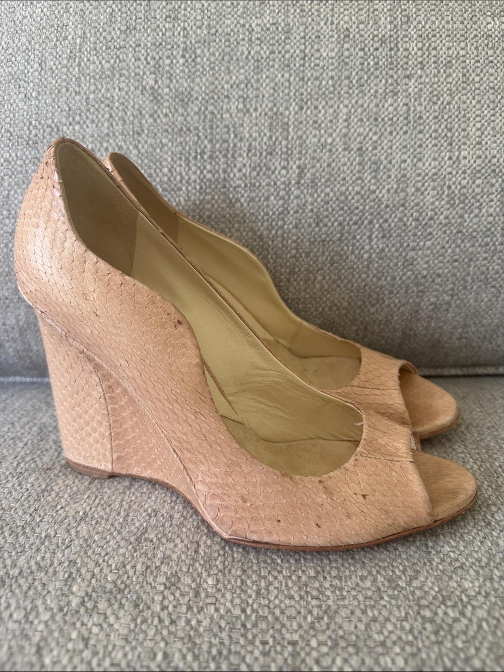 Brian Atwood  Snake  leather Women's Peep-Toe Wedge 7